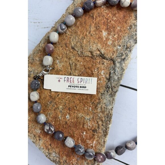 Peyote Bird Lapis Jasper Sterling Silver Beaded Necklace 17.5” Leather J031 - Picture 4 of 5